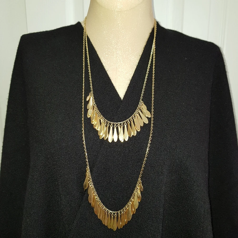 KATE SPADE Gold Tone Double Chain Tiered Long Layered Necklace Fringe Fan Paddle - Picture 5 of 9